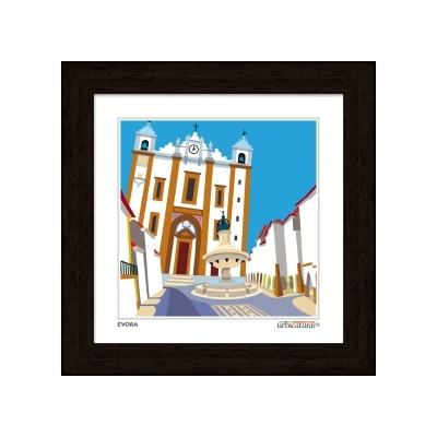 Imagem digital estilizada da Igreja dos Lóios em moldura escura.