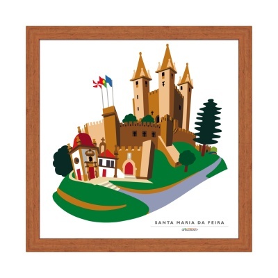 Quadro com ilustração do castelo de Santa Maria da Feira e texto