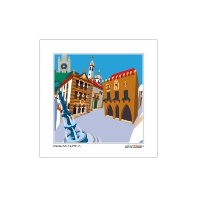 Ilustração digital colorida de edifícios históricos em Viana do Castelo