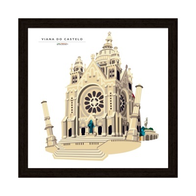 Quadro com ilustração do Santuário de Santa Luzia em Viana do Castelo com moldura preta