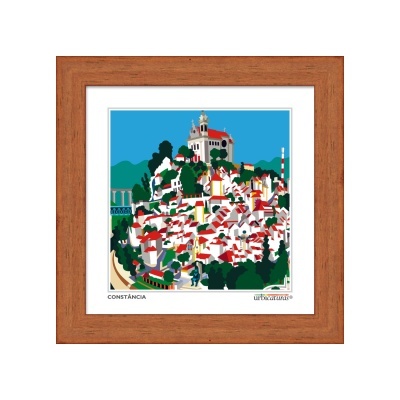 Quadro ilustrativo da cidade de Constância com moldura de madeira castanha