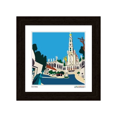 Quadro com ilustração do Santuário de Fátima em moldura negra