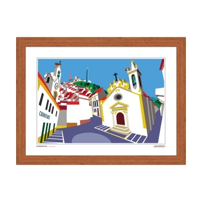 Quadro com pintura digital da vila da Ericeira em moldura de madeira