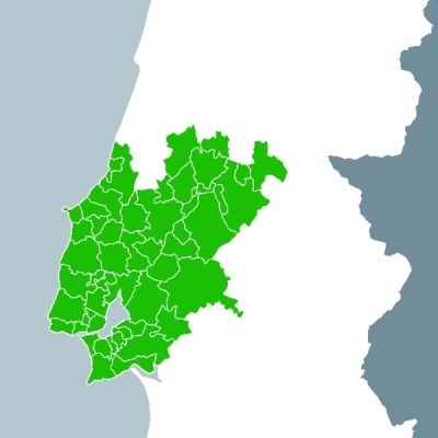 Mapa estilizado em tons de verde, branco e cinza da região com divisões administrativas