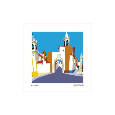 Ilustração colorida da arquitetura da cidade de Redondo com céu azul