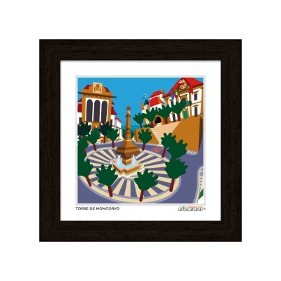 Quadro com ilustração da Torre de Moncorvo em moldura preta