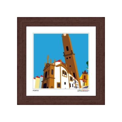 Arte gráfica da Torre dos Clérigos no Porto com moldura de madeira