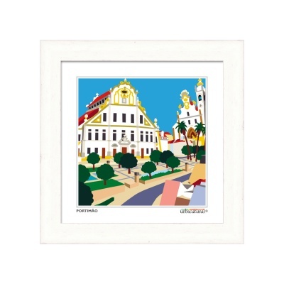 Quadro decorativo com ilustração de Portimão e moldura branca