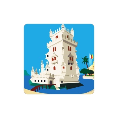 Ilustração vetorial de torre branca com janelas vermelhas e água azul