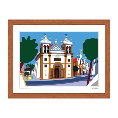 Ilustração colorida de igreja barroca emoldurada