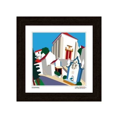 Imagem estilizada de vila em moldura preta com texto ODEMIRA e urbexaures