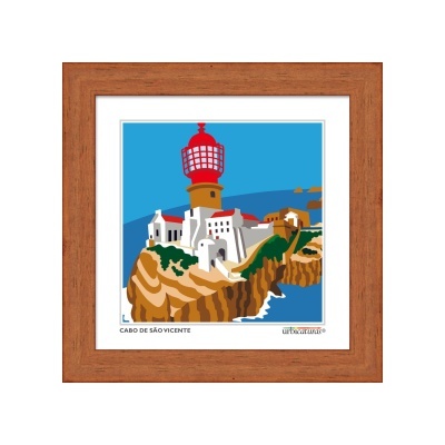 Quadro com imagem artística do Farol do Cabo de São Vicente em moldura de madeira