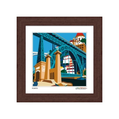Quadro artístico da ponte do Porto com moldura castanha