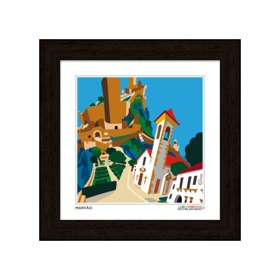 Quadro ilustrativo de Marvão com edifícios e muralhas coloridos