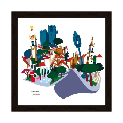 Quadro com arte gráfica colorida da cidade de Pinhel