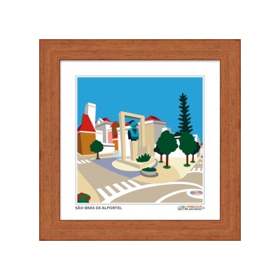 Imagem digital estilizada de São Brás de Alportel com moldura de madeira