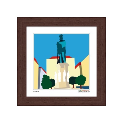 Ilustração da estátua de Lisboa com moldura castanha