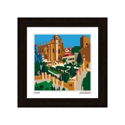 quadro colorido com castelo histórico e texto Tomar