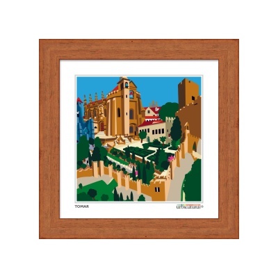 Quadro ilustrado de Tomar com moldura de madeira