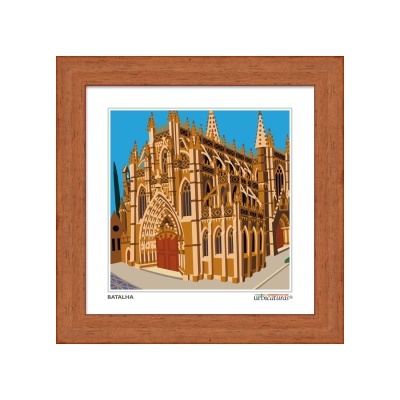 Imagem digital da igreja gótica em moldura de madeira