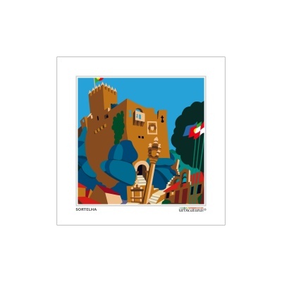 Ilustração colorida de um castelo fortificado com bandeiras e árvores