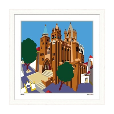 Ilustração colorida da Sé Catedral de Évora com moldura branca