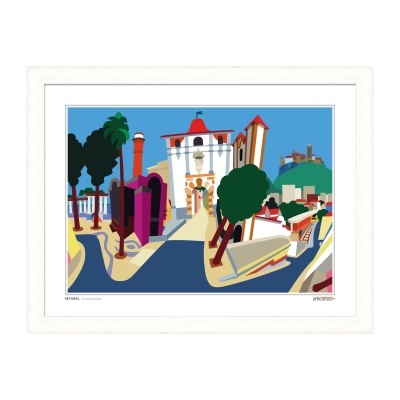 Quadro colorido com cenário urbano de Estoril com árvores e edifícios