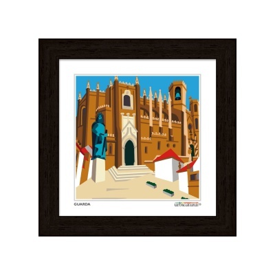 Desenho colorido da Sé da Guarda emoldurado