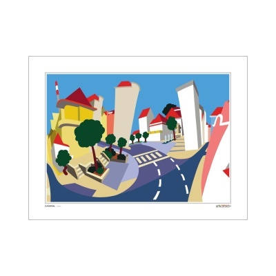 Ilustração de paisagem urbana com estradas e edifícios coloridos