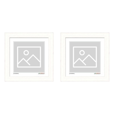 Dois quadros decorativos com moldura branca e espaços para imagens