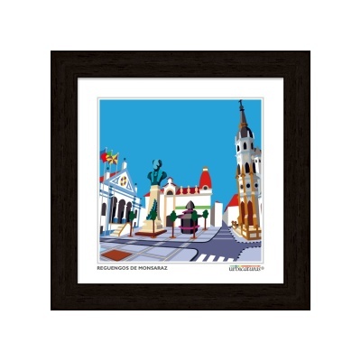 Quadro com imagem estilizada de Reguengos de Monsaraz em moldura preta