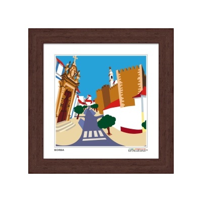 Quadro decorativo artístico com tema Borba em moldura de madeira escura