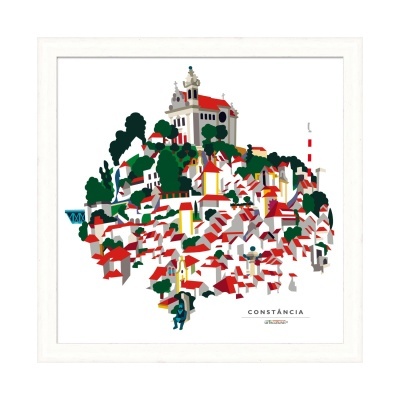 Ilustração colorida de uma cidade com casas e árvores, texto CONSTÂNCIA