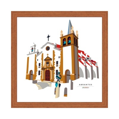 Ilustração de uma igreja tradicional com campanário, cruz e arcos, com texto ABRANTES.