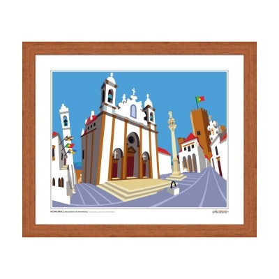 Quadro com ilustração digital de arquitetura histórica e bandeira de Portugal