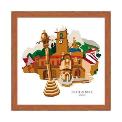 Ilustração colorida emoldurada de monumentos de Castelo Novo