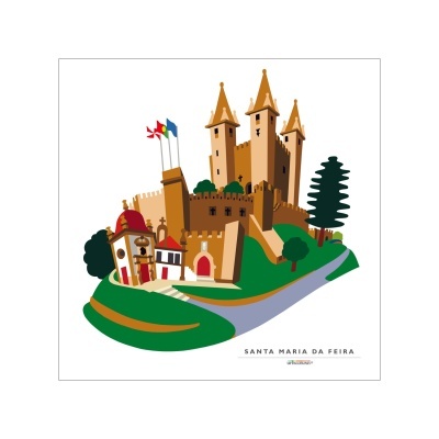 Ilustração de castelo histórico em Santa Maria da Feira