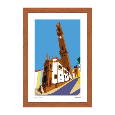 Quadro com imagem de construção antiga e torre inclinada em céu azul