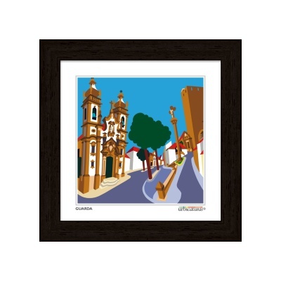 Ilustração de edifícios históricos com moldura escura