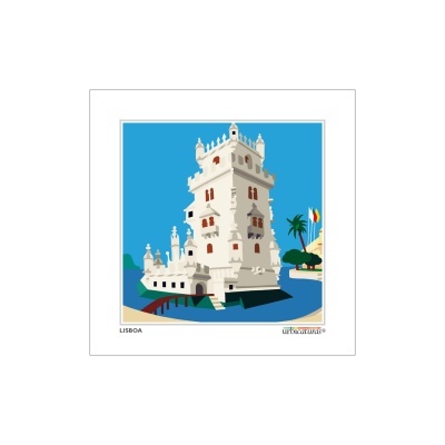 Ilustração vetorial da Torre de Belém em Lisboa com céu azul e palmeiras