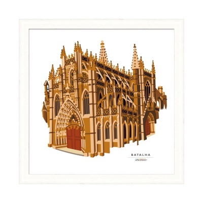 Ilustração da igreja da Batalha com moldura branca