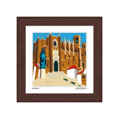 Quadro com ilustração da catedral da Guarda em moldura castanha