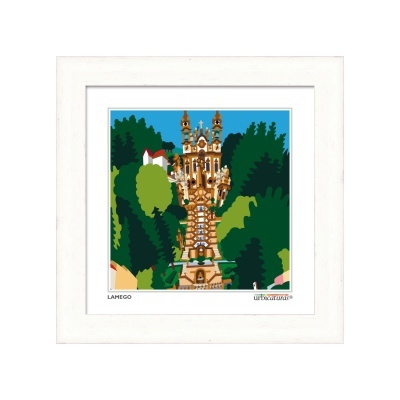 Quadro com ilustração do Santuário de Nossa Senhora dos Remédios em Lamego com moldura branca