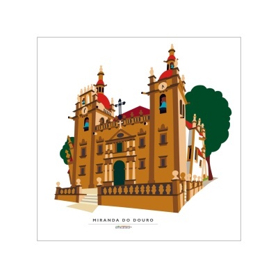 Ilustração da Igreja Matriz de Miranda do Douro com texto