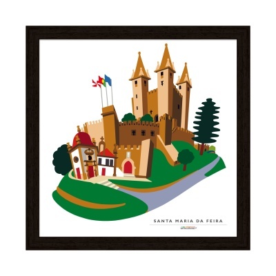 Ilustração do Castelo de Santa Maria da Feira emoldurada