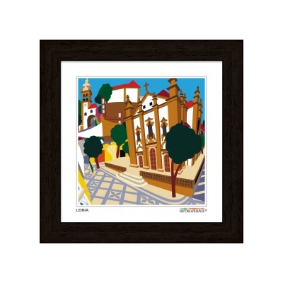 Quadro com desenho arquitetónico de edifício histórico em Leiria