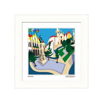 Quadro decorativo com imagem gráfica colorida de Anadia em moldura branca