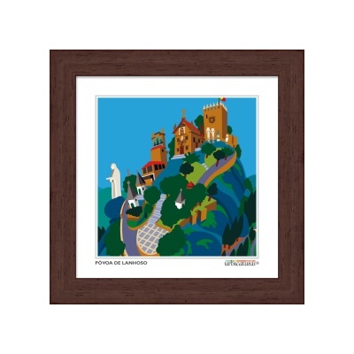 Quadro de madeira com ilustração colorida de Póvoa de Lanhoso