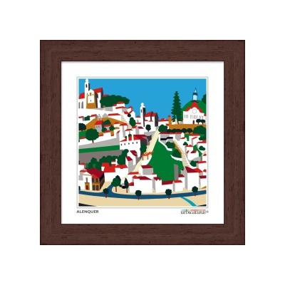 Quadro decorativo da cidade de Alenquer com moldura de madeira escura