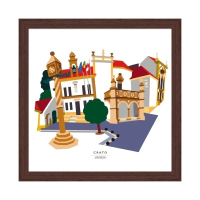 Ilustração digital colorida de edifícios históricos e monumentos em Crato